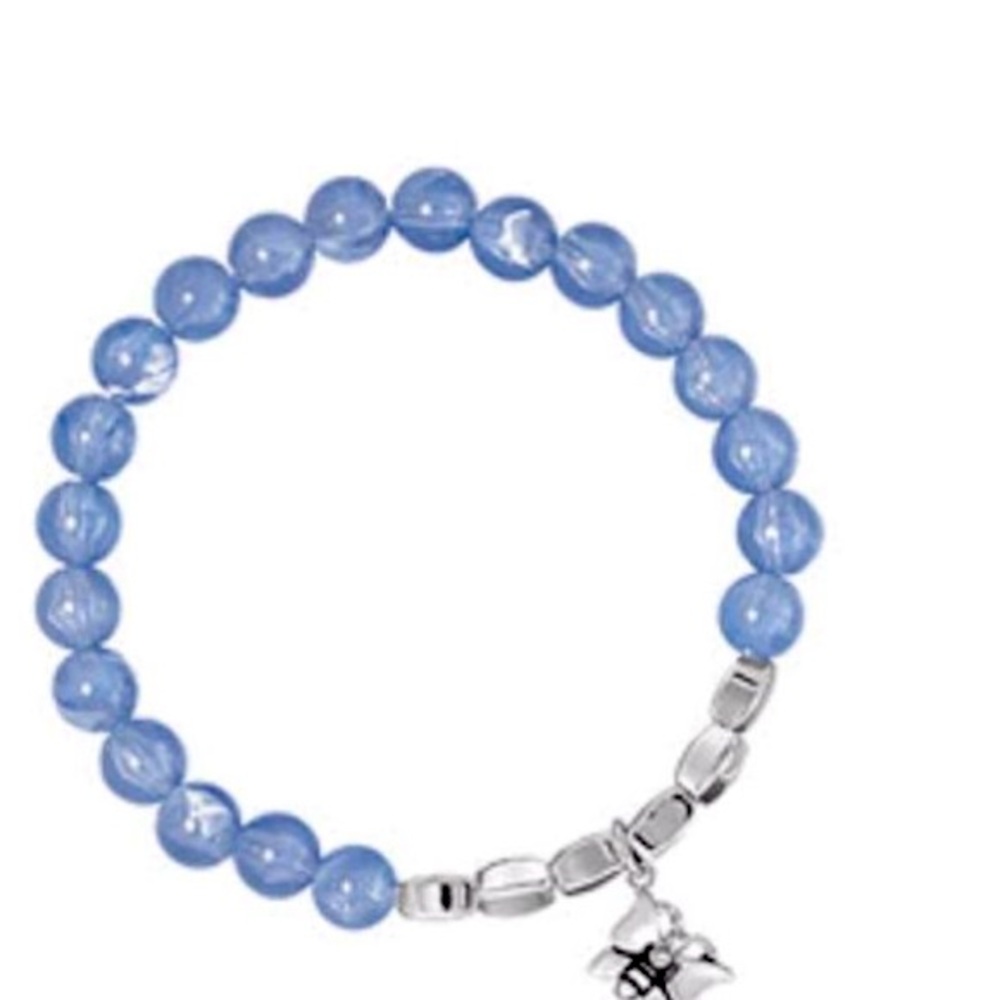NEW! Charming “Butterfly” bracelet with blue beads and silvertone charm.